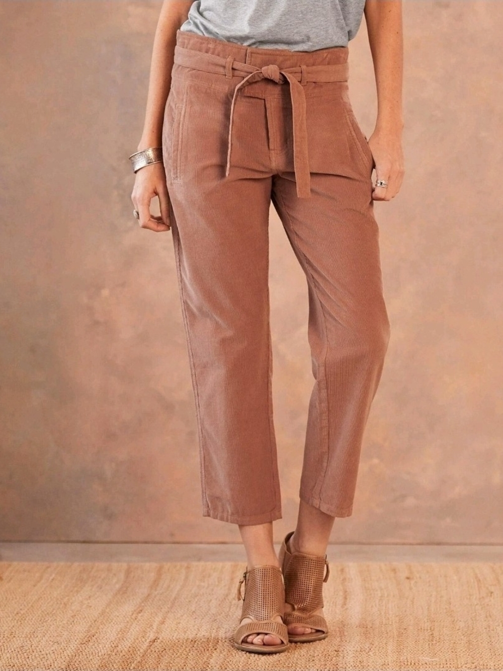 Sundance Emily Softest Corduroy Crop Pants w/ Tie Coral Size 14P